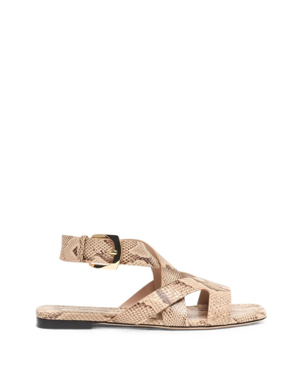 Stuart Weitzman Natural Snake-Effect Square-Toe Sandals