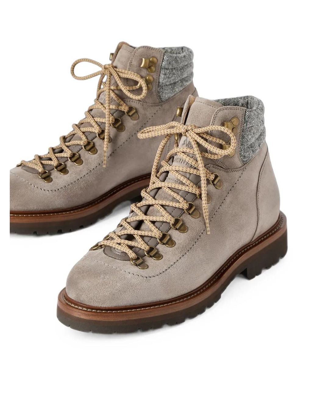 Brunello Cucinelli Brown Suede Mountain-Style Boots With Wool And Cashmere Insert for men