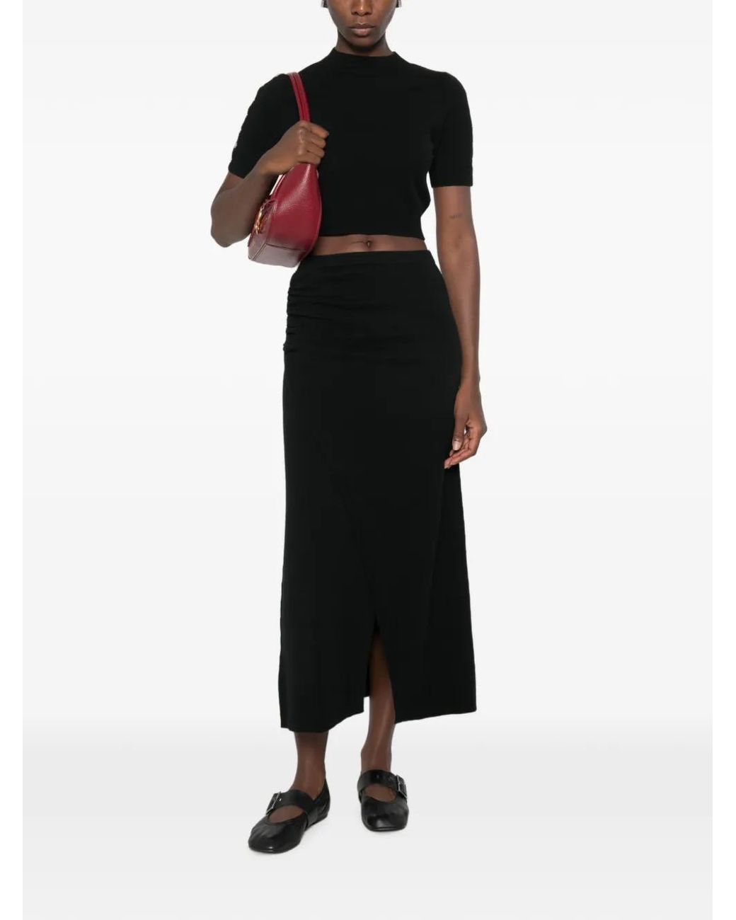 Sandro Black Button-Embellished Crop Top