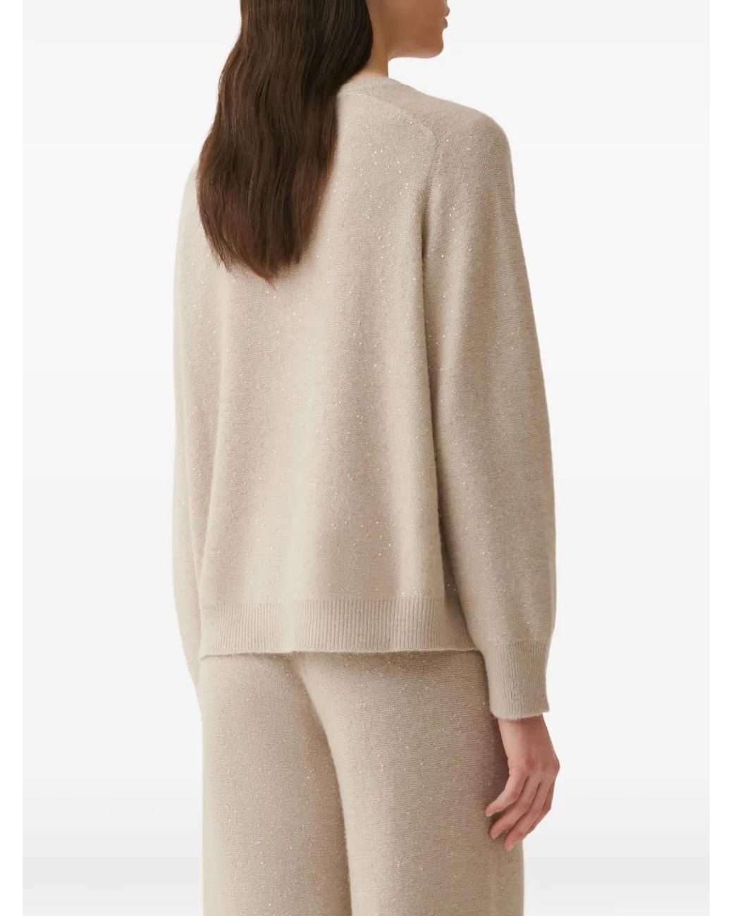 Fabiana Filippi Natural Sequin-Embellished Ribbed-Trim Sweater