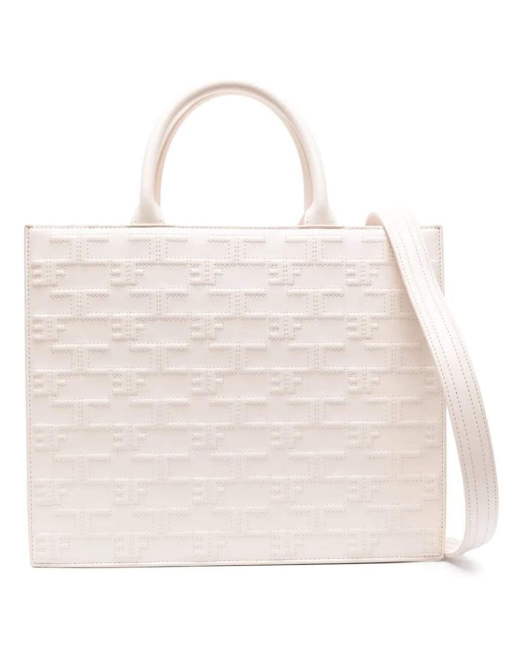 Elisabetta Franchi Natural Large Bold Monogram Tote Bag