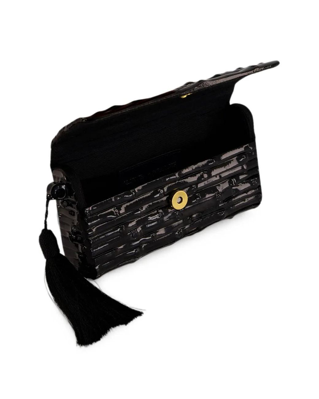 Glorinha Paranagua Black Gaya Lacquered Bamboo Clutch Bag