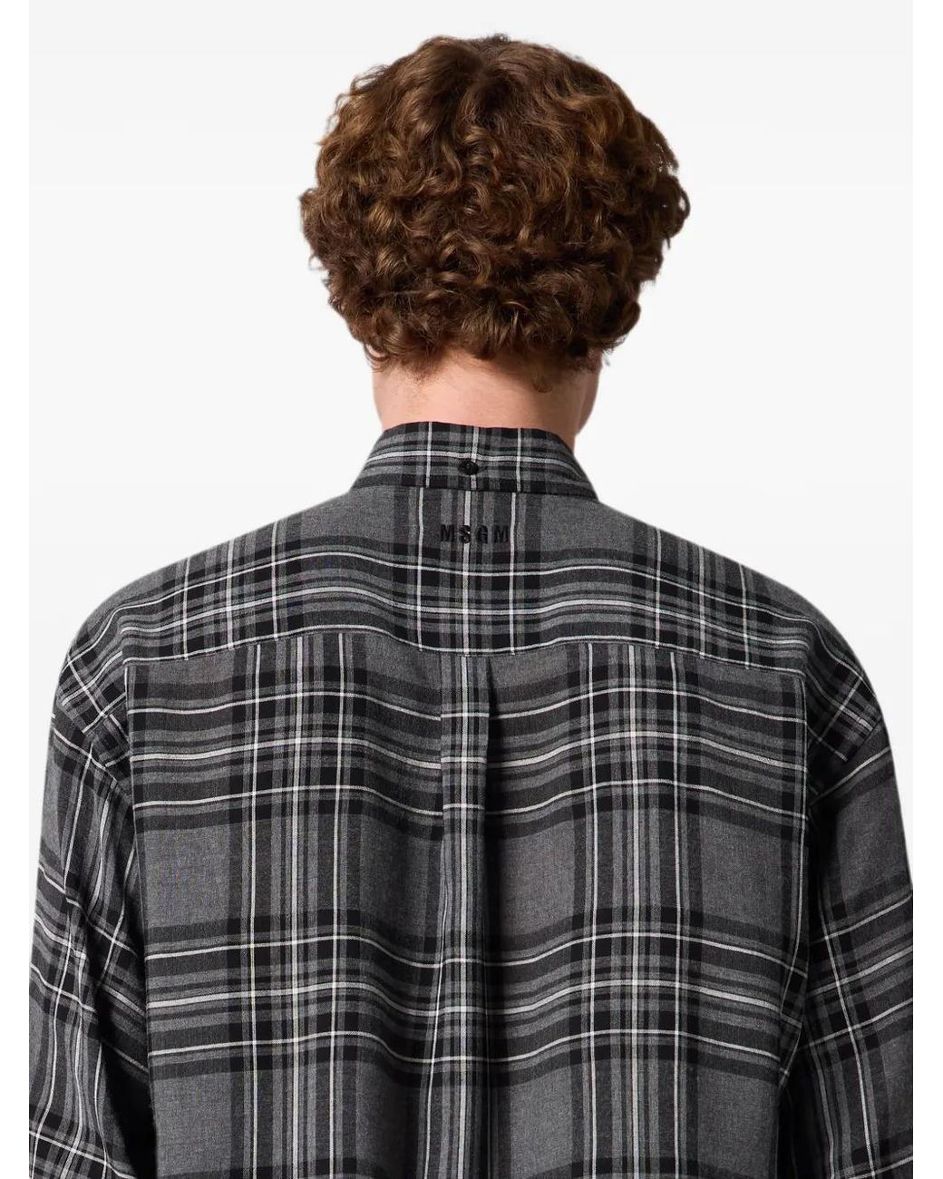 MSGM Gray Check-Print Button-Down Shirt for men