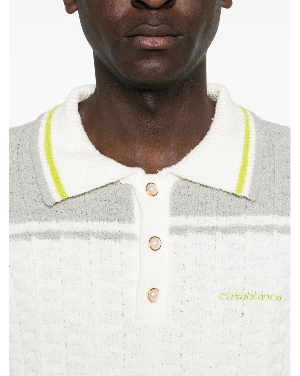 Casablanca White Polo En Bouclé À Manches Longues for men