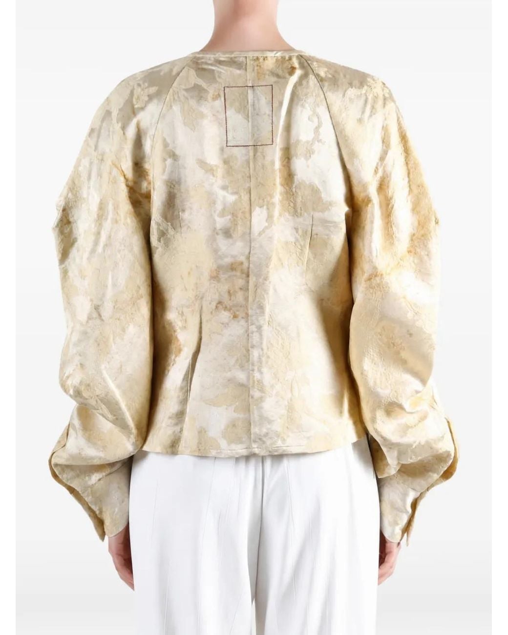 Uma Wang Natural Floral-Print Puff-Sleeve Blouse