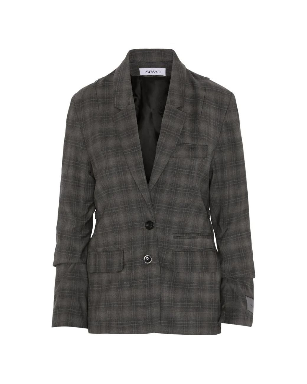 SRVC Studio Black Breakfast Check Wool Blazer