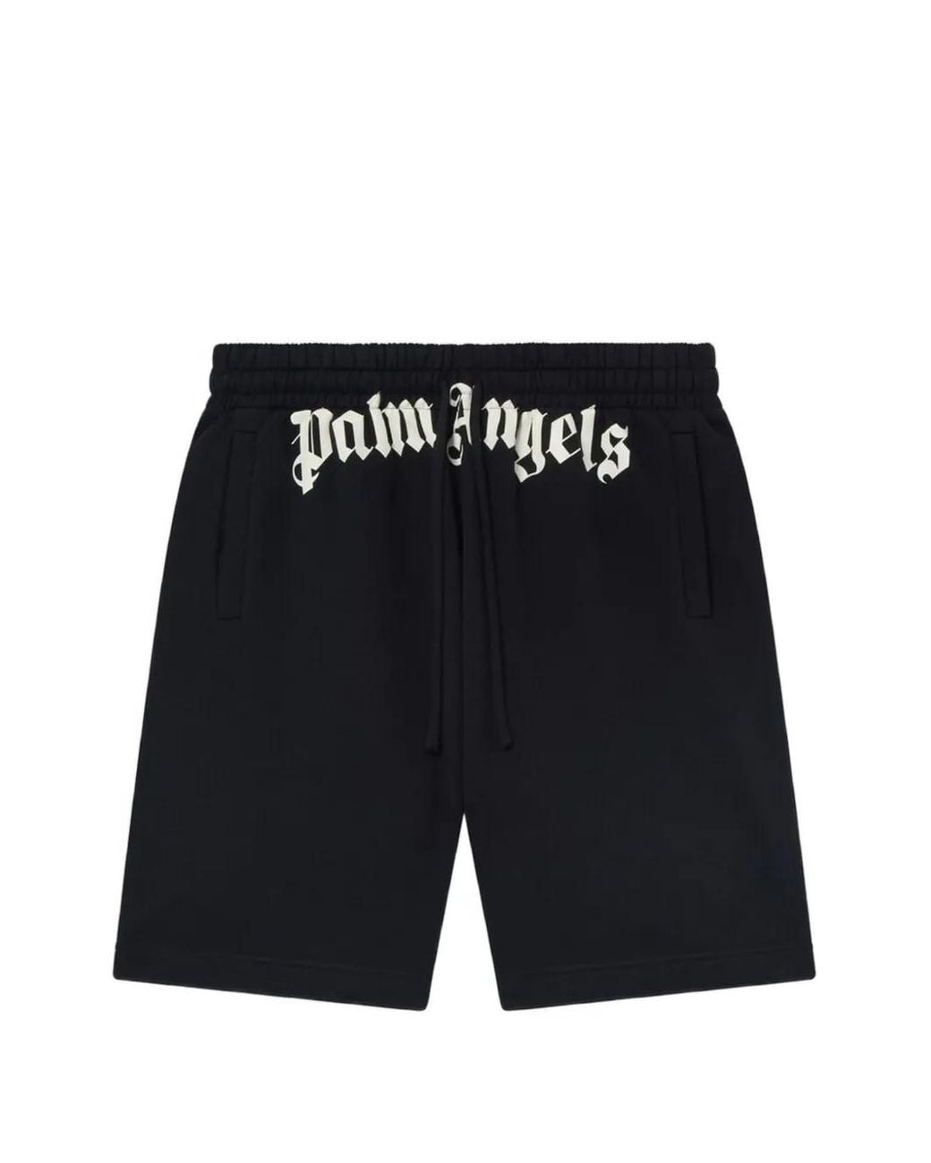 Palm Angels Black Logo-Print Drawstring Shorts for men