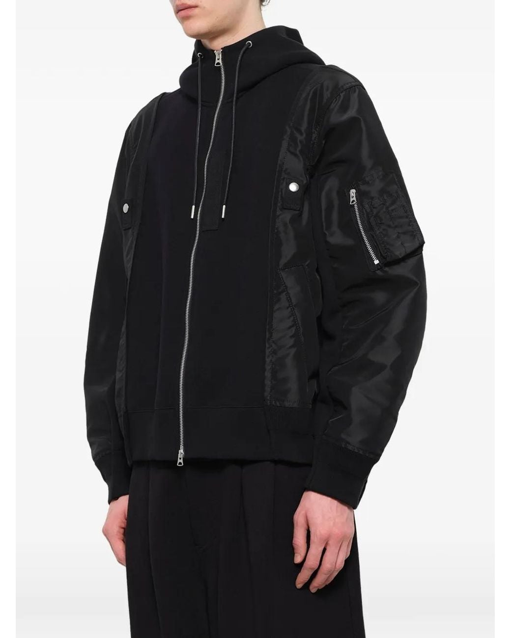 Sacai Black Panelled Sponge Sweat Hoodie for men