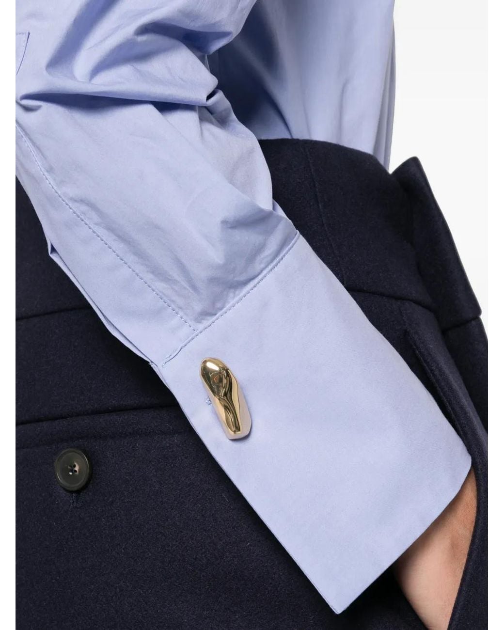 Erika Cavallini Semi Couture Blue Pleated-Shoulder Shirt