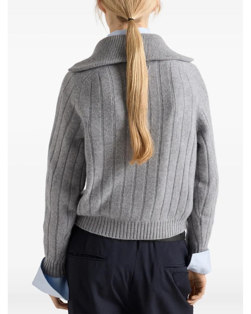 Prada Gray Re-Cashmere Polo Sweater