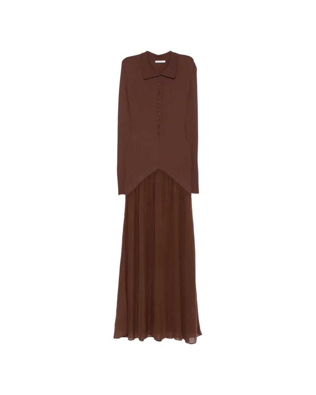 Patrizia Pepe Brown Ribbed-Knit Fluid-Skirt Dress