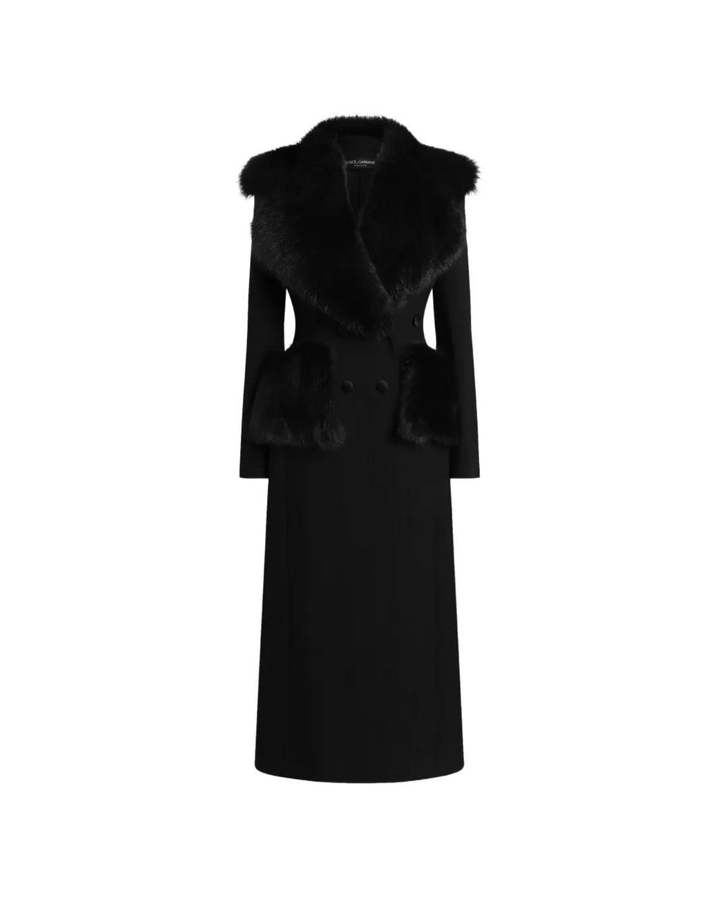 Dolce & Gabbana Black Double-Breasted Wool Gabardine Coat