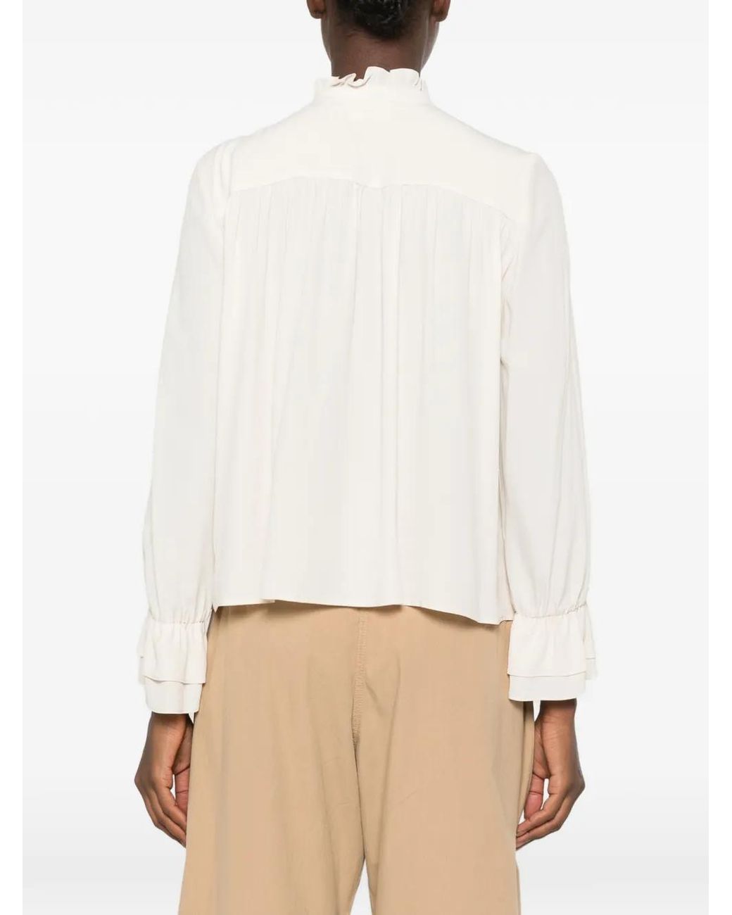 iBlues White Ruffled-Detail Long-Sleeve Blouse