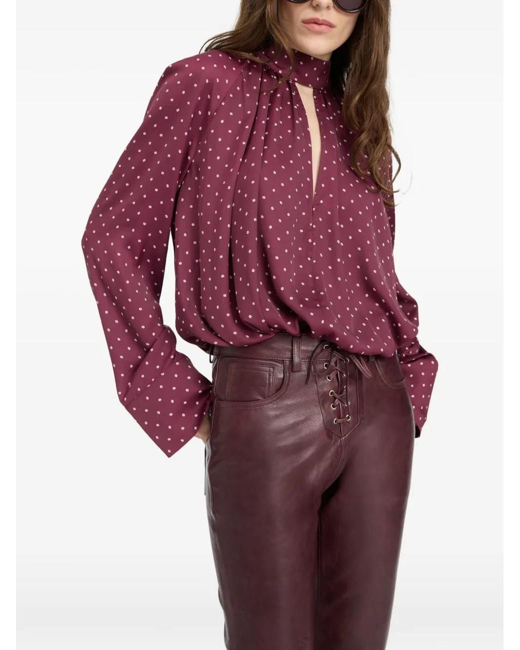 ROTATE BIRGER CHRISTENSEN Purple Dot Satin Bow Shirt Dark