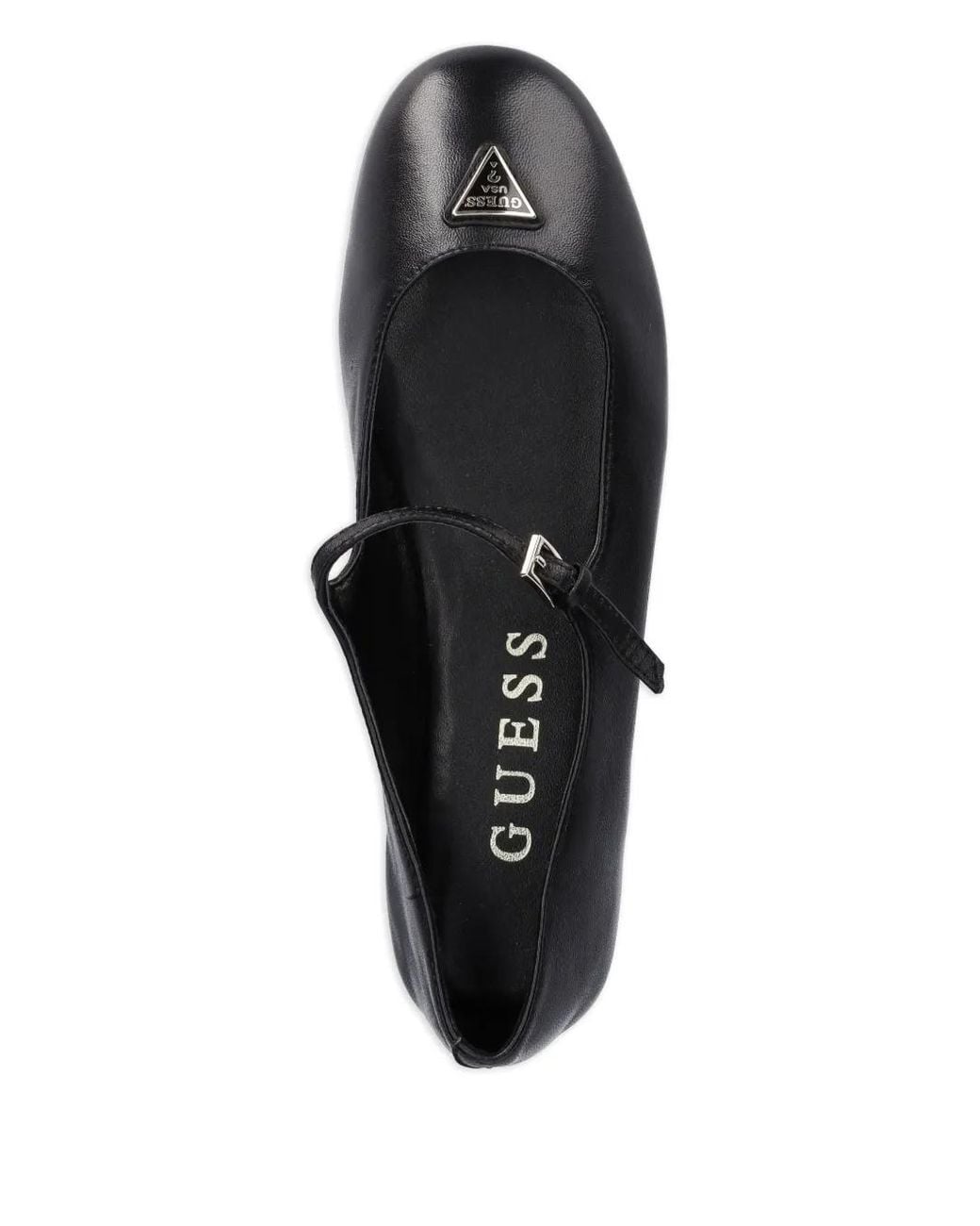 Guess Black Buckle-Detail Leather Ballet Flats