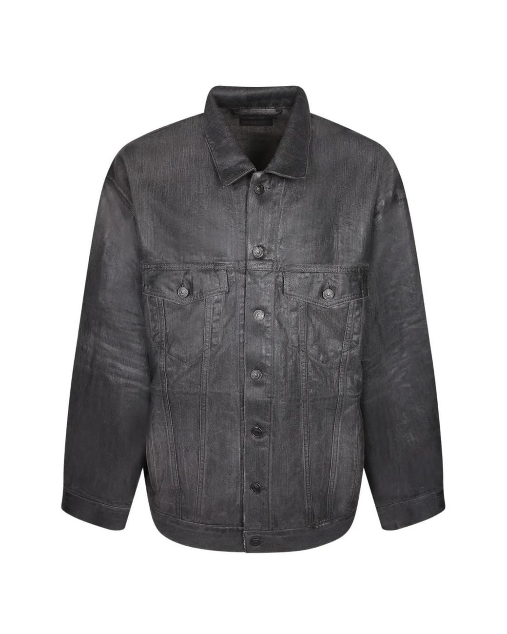 Balenciaga Gray Oversized Logo-Print Denim Jacket for men