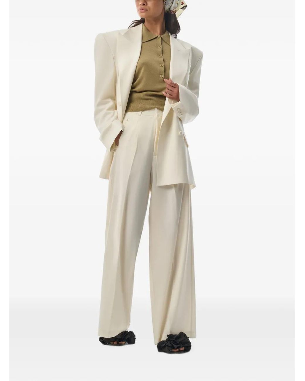 MEGUSTA White Oversized Double-Breasted Blazer