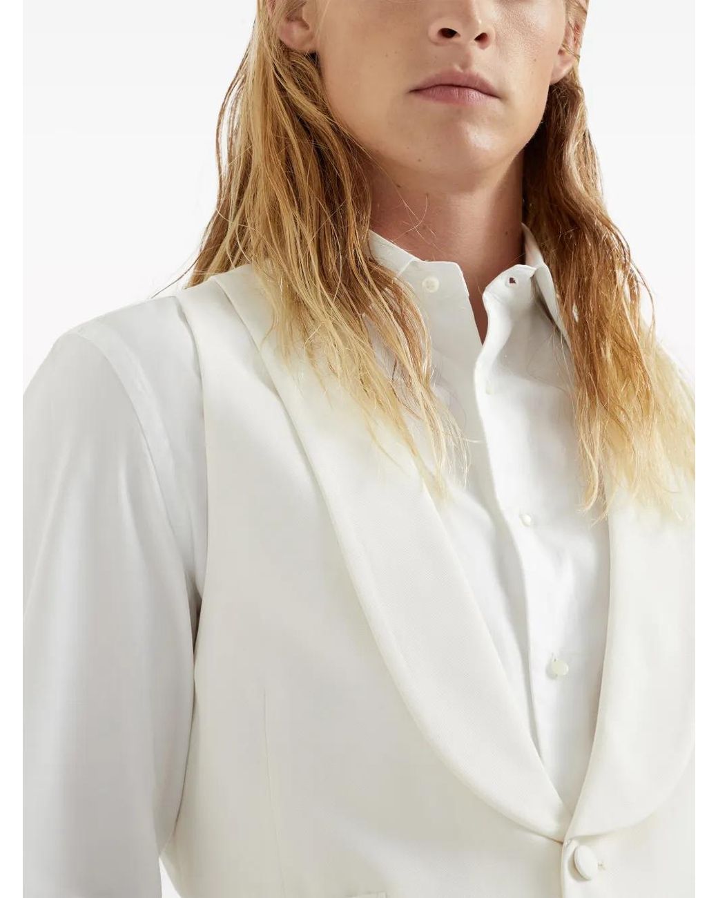 Brunello Cucinelli White Shawl-Lapels Silk Waistcoat for men
