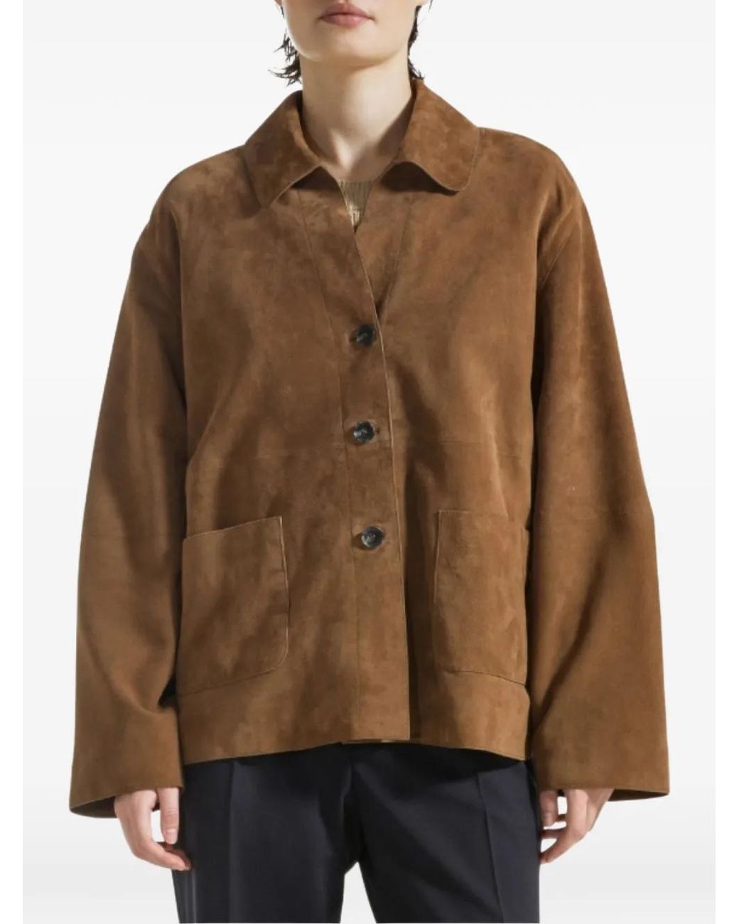 Seventy Brown Suede-Finish Button-Up Jacket