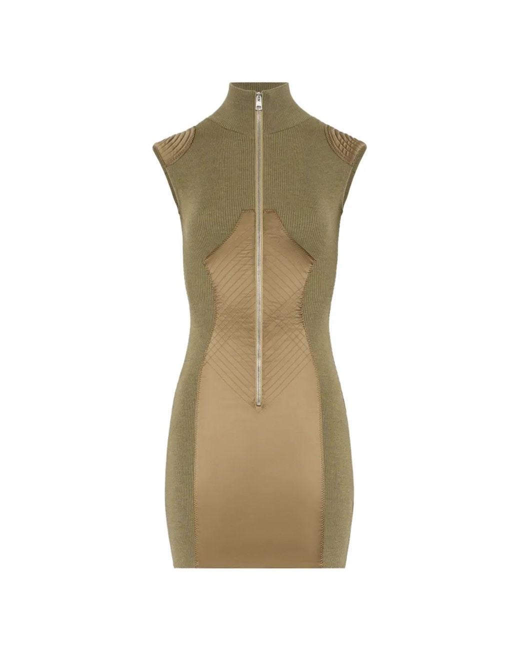 Jean Paul Gaultier Green Ribbed Front-Zip Mini Dress