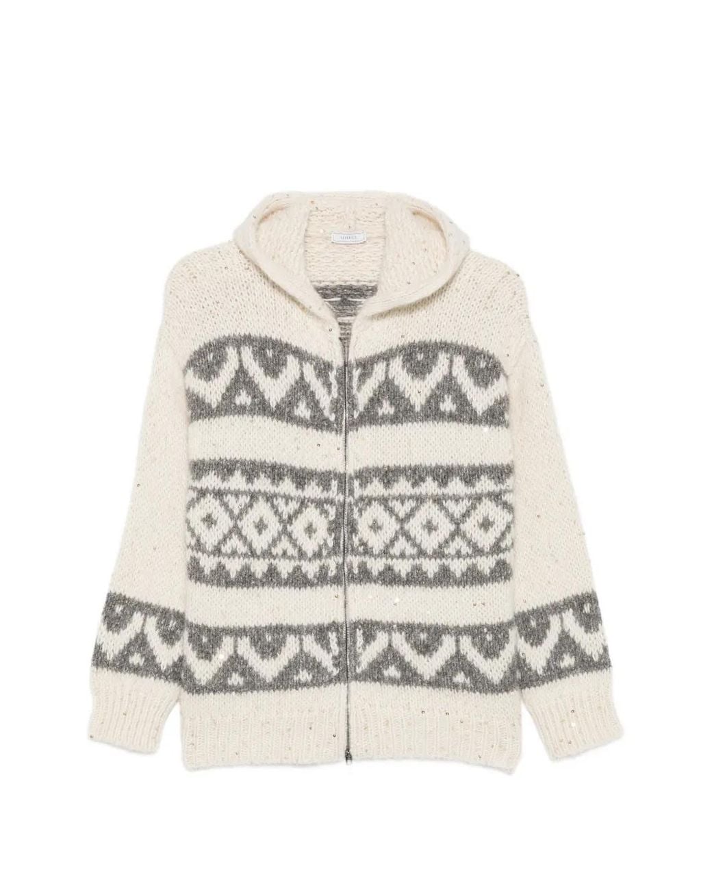 Peserico White Fair Isle Sequin-Embellished Cardigan
