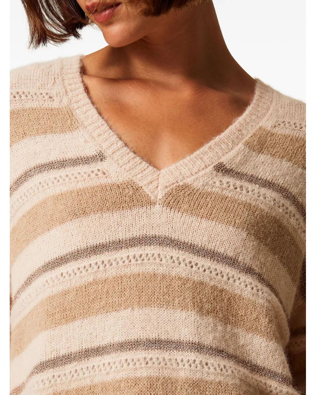 Twinset Natural Striped V-Neck Sweater