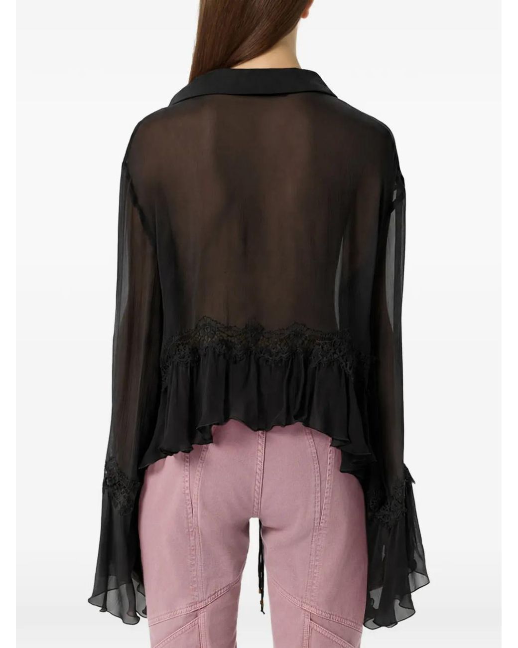 Blumarine Black Lace-Trim Ruffled Shirt