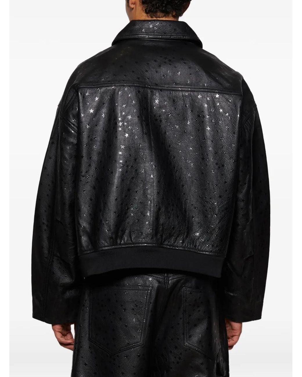 NAHMIAS Black Star-Motif Leather Bomber Jacket for men