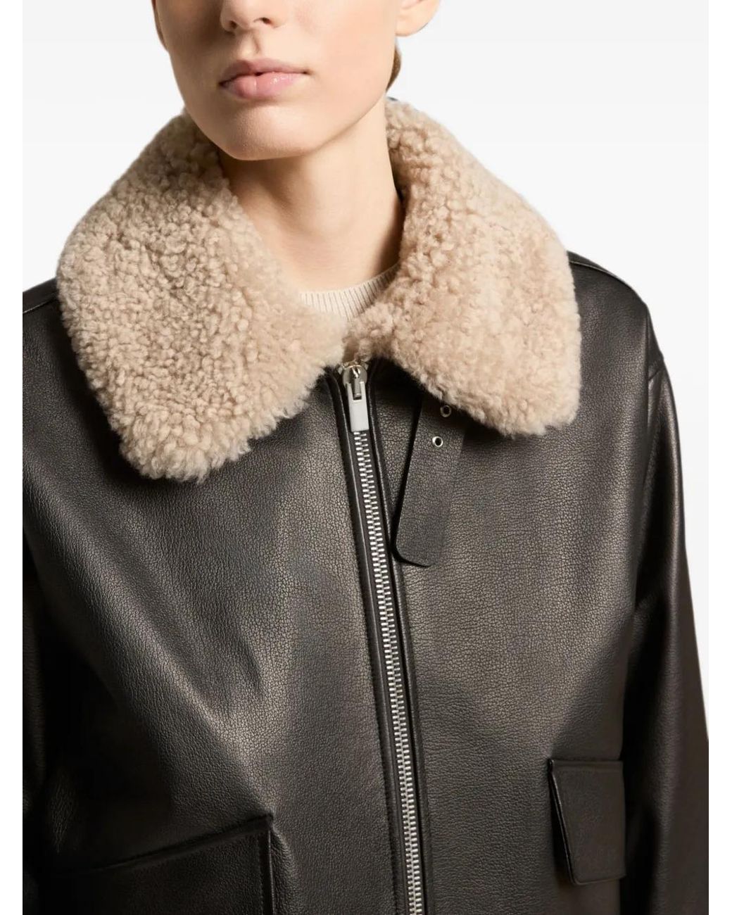 Peserico Black Shearling-Collar Bomber Jacket