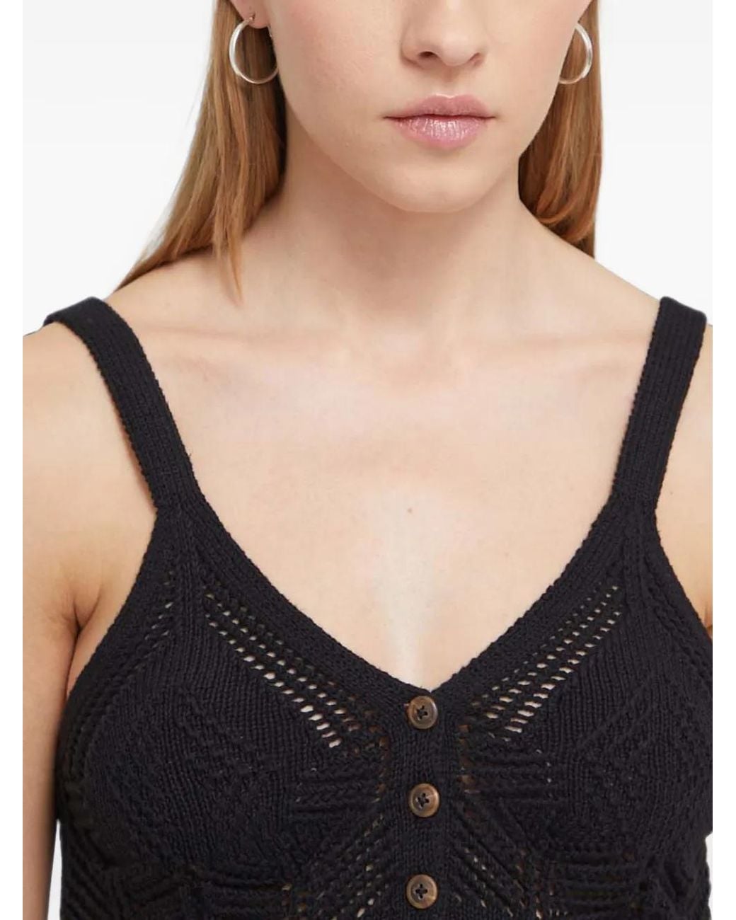 Desigual Blue Crochet-Knit Tassel-Trim Top