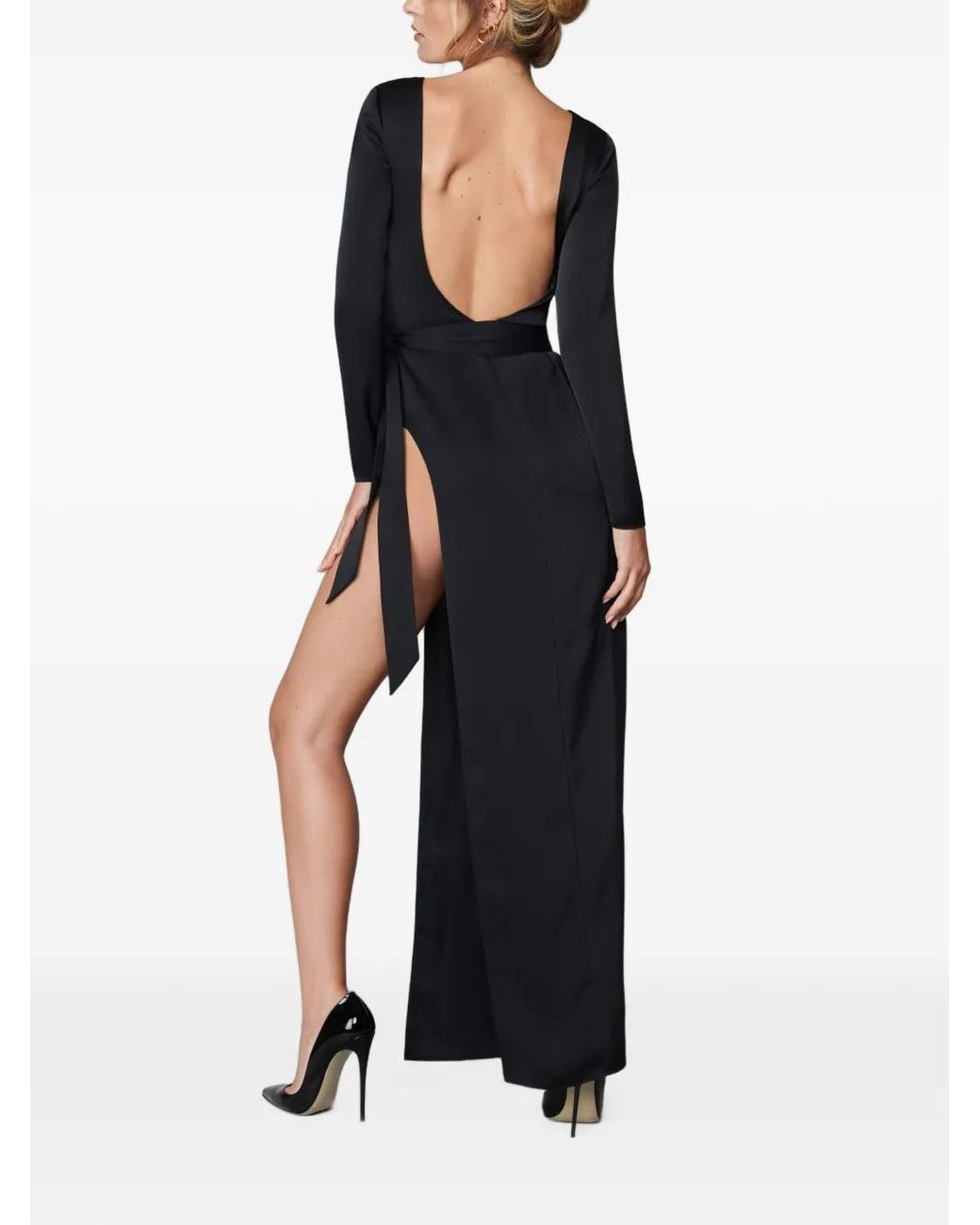 Maison Close Black Satin V-Back Maxi Dress