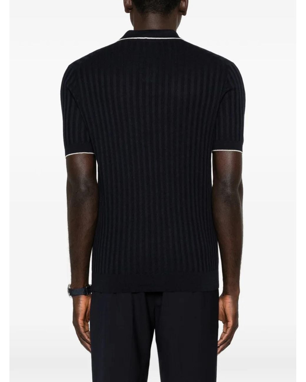 Fedeli Black Ribbed V-Neck T-Shirt for men