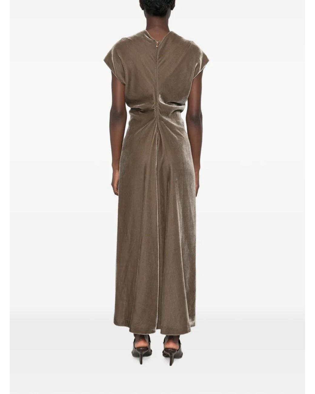 Agnona Natural Velvet Ruched-Waist Maxi Dress
