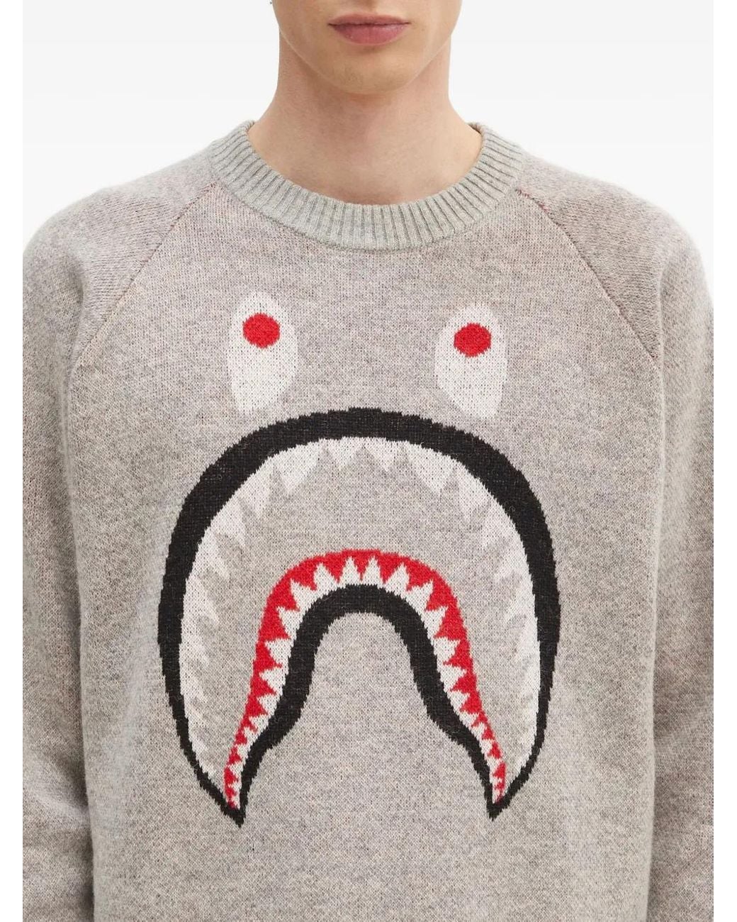 A Bathing Ape Gray Shark Raglan Sweater for men