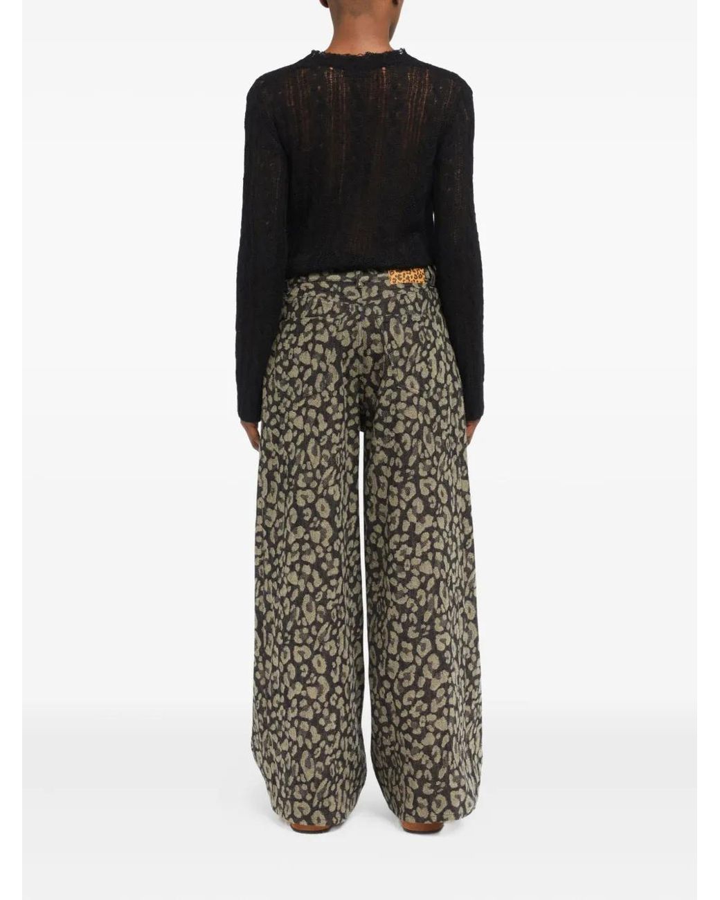 Alanui Gray Seattle Pleated Leopard-Print Jeans