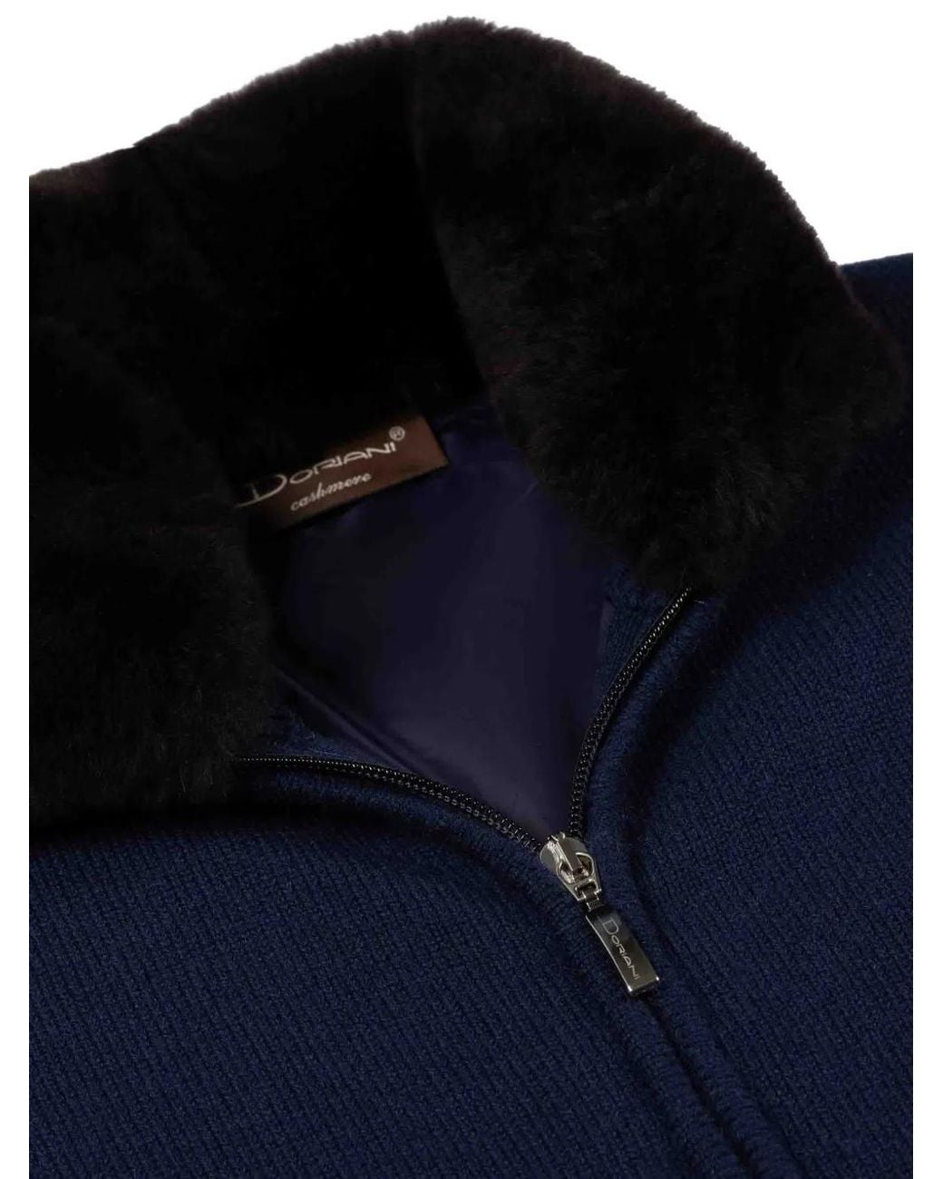 Doriani Blue Shearling-Collar Zip-Up Sweater for men