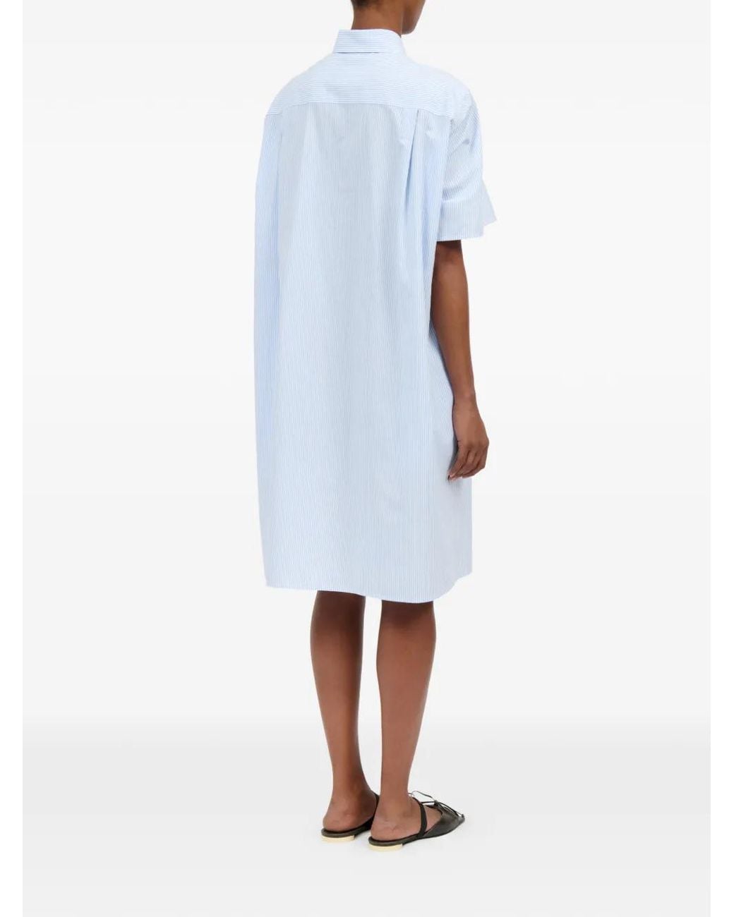 MM6 by Maison Margiela Blue Short-Sleeve Striped Shirt Mini Dress