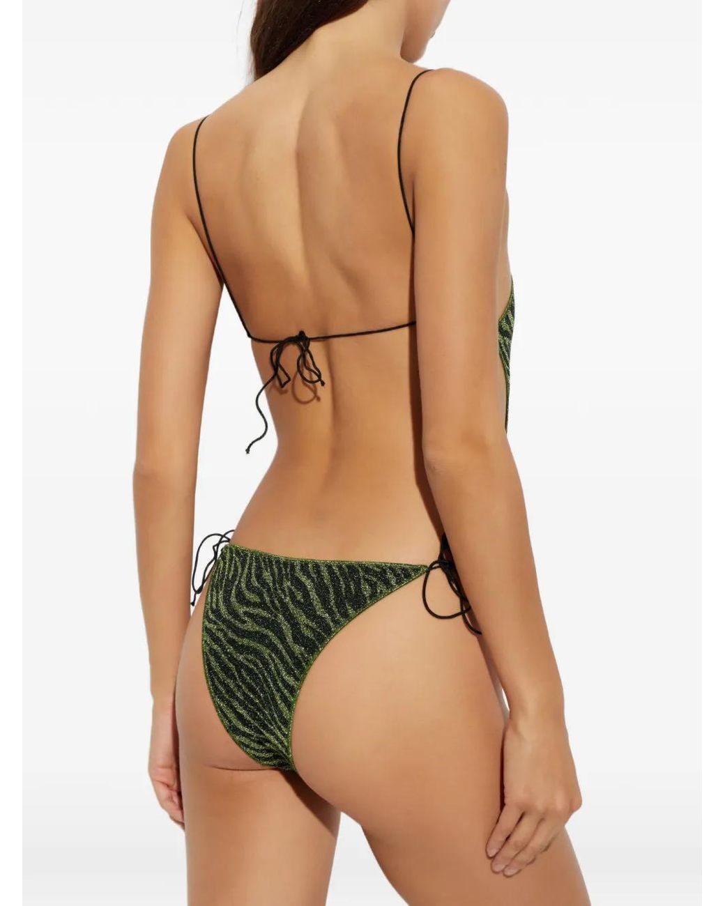 Oseree Green Zebra-Print Lurex-Thread Swimsuit