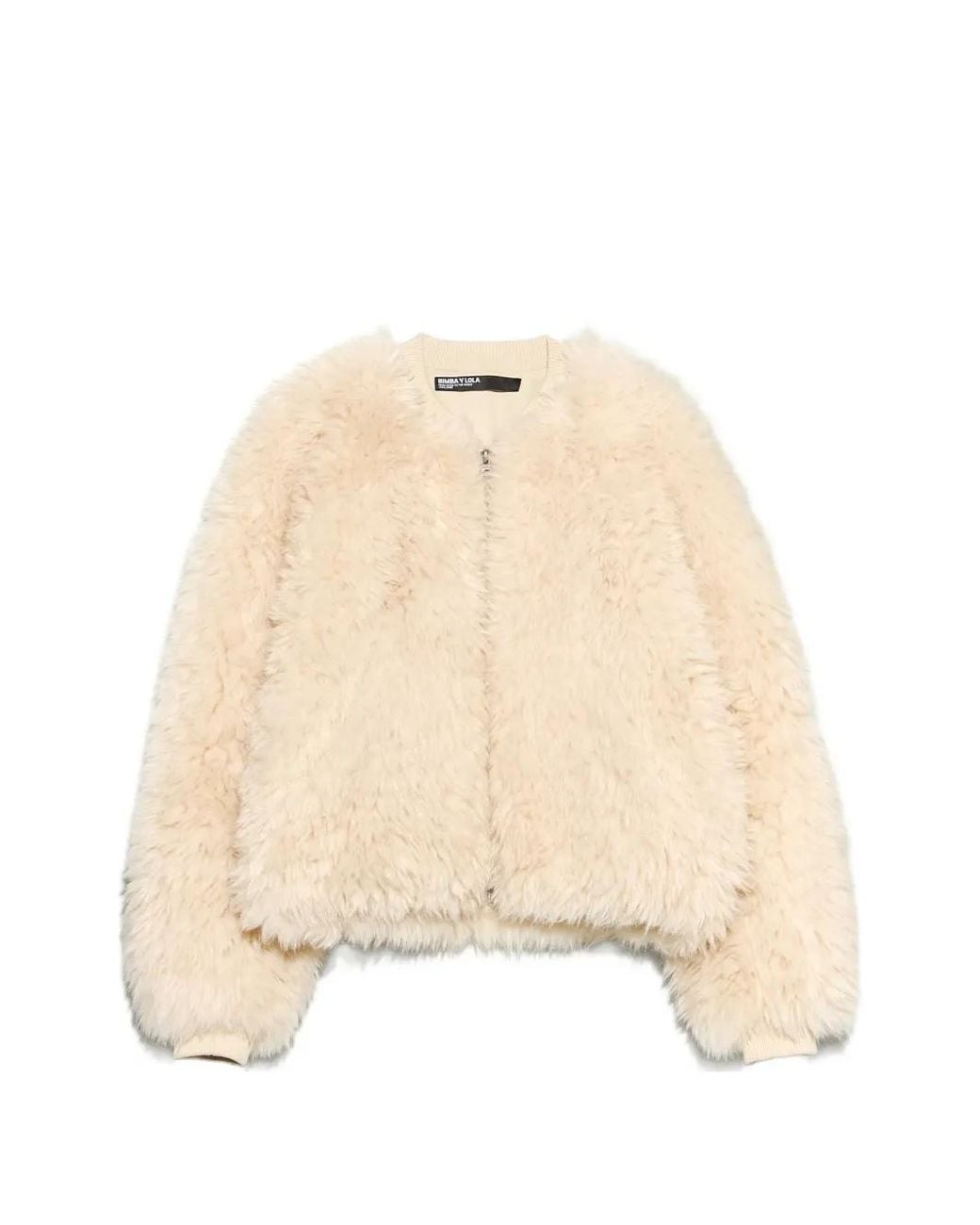 Bimba Y Lola Natural Ivory Fur Bomber Jacket