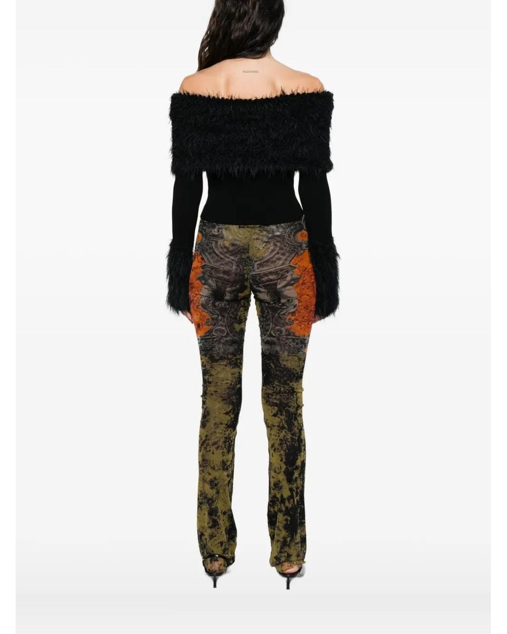 Jean Paul Gaultier Black Off-Shoulder Fur-Trim Sweater