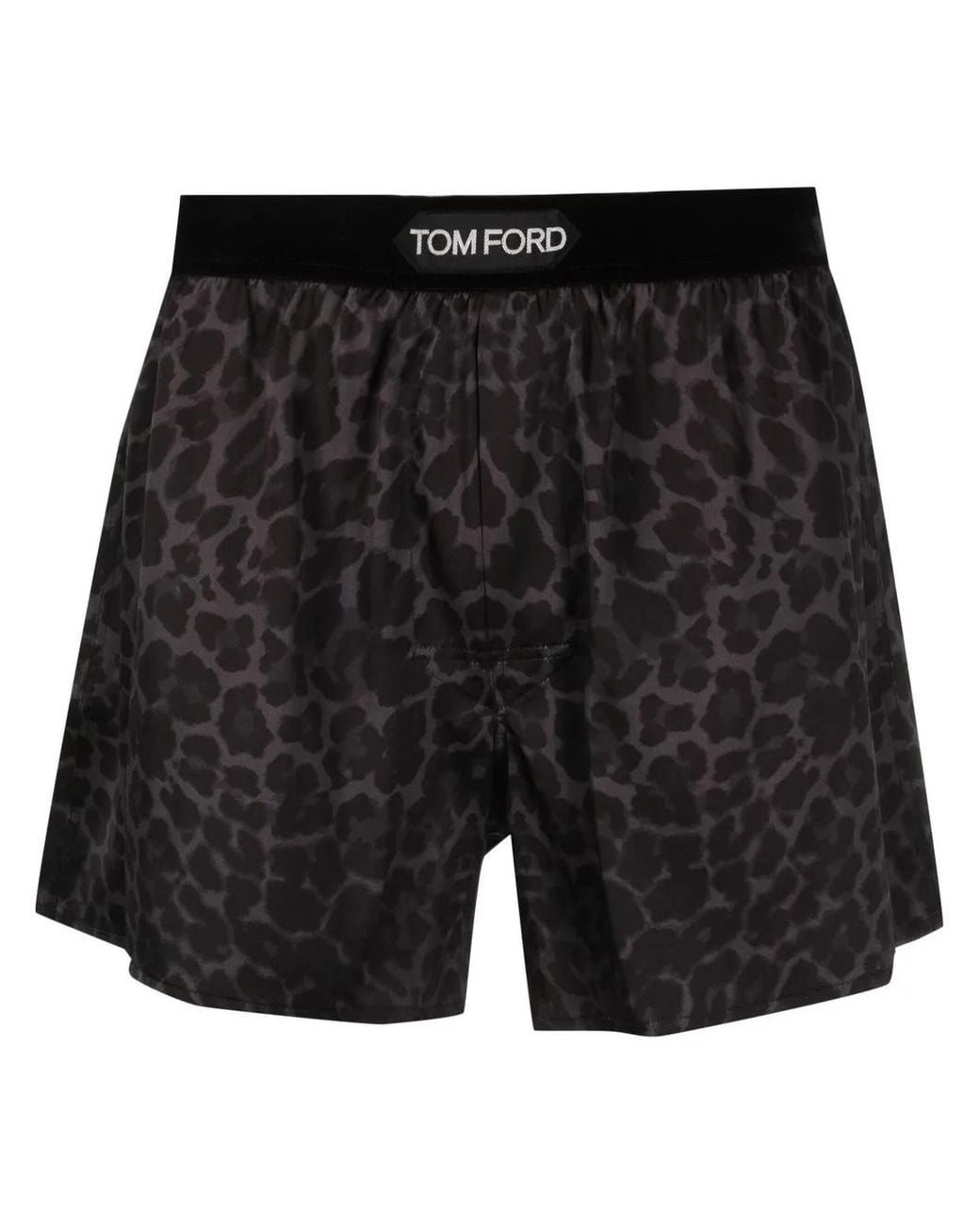 Tom Ford Black Leopard Printed Silk Boxers for men