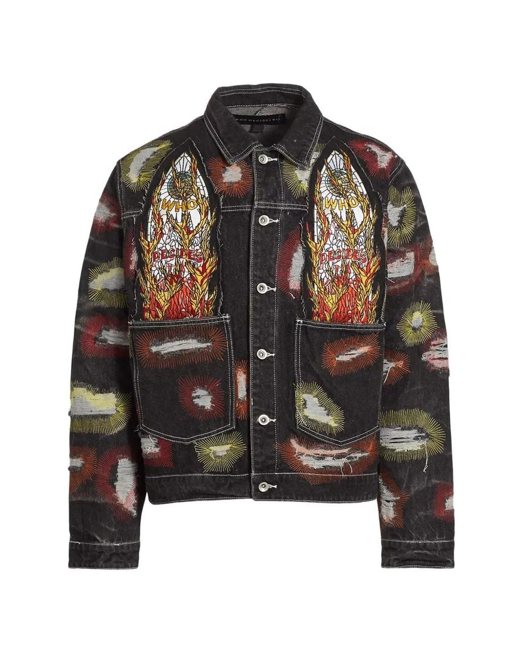 Who Decides War Black X Ev Bravado All-Over Embroidery Trucker Jacket for men
