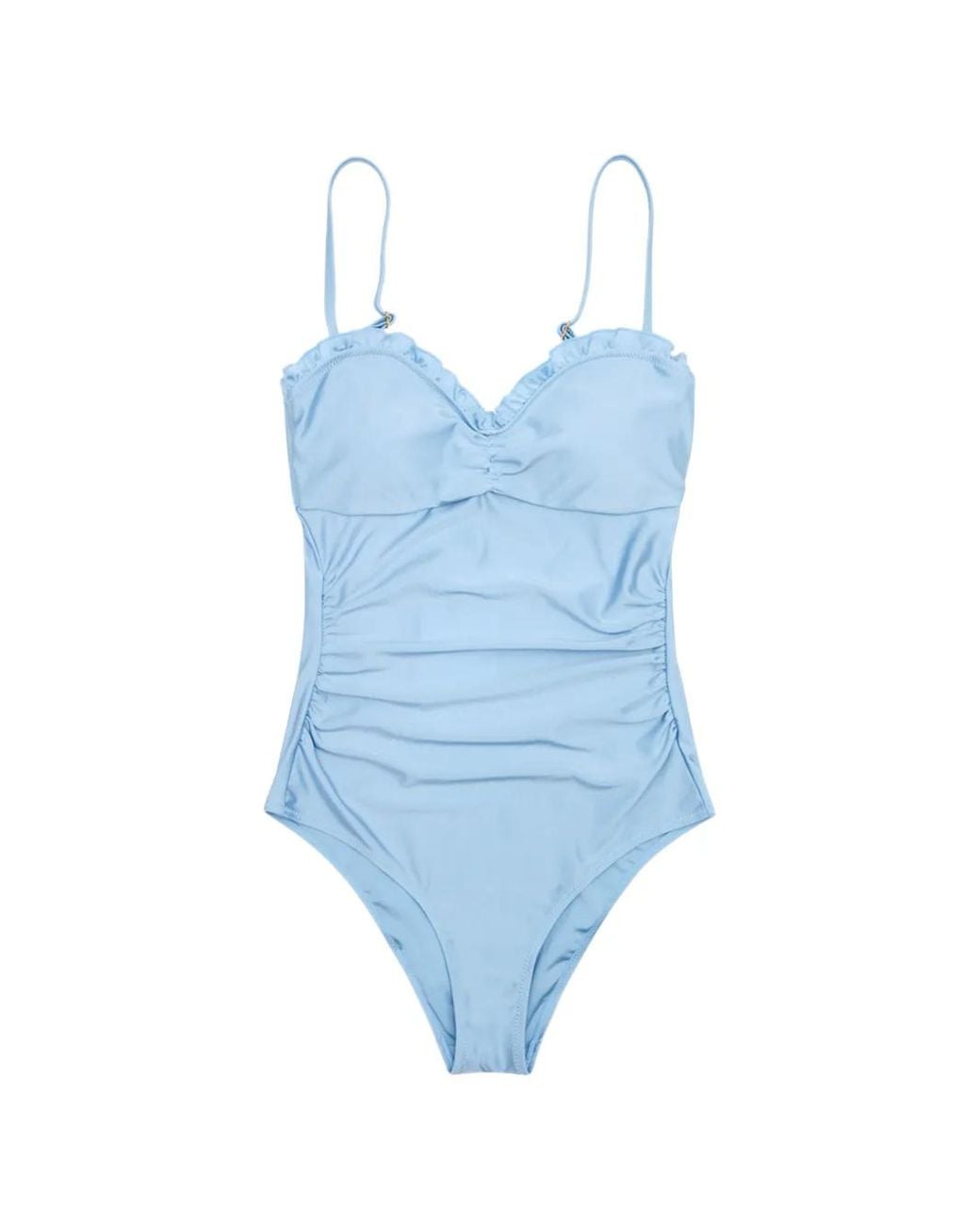 Ganni Blue Gathered Ruffled Swimsuit