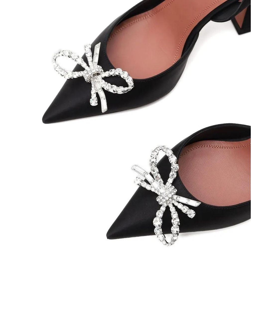 AMINA MUADDI Black 95Mm Rosie Crystal-Bow Slingback Pumps
