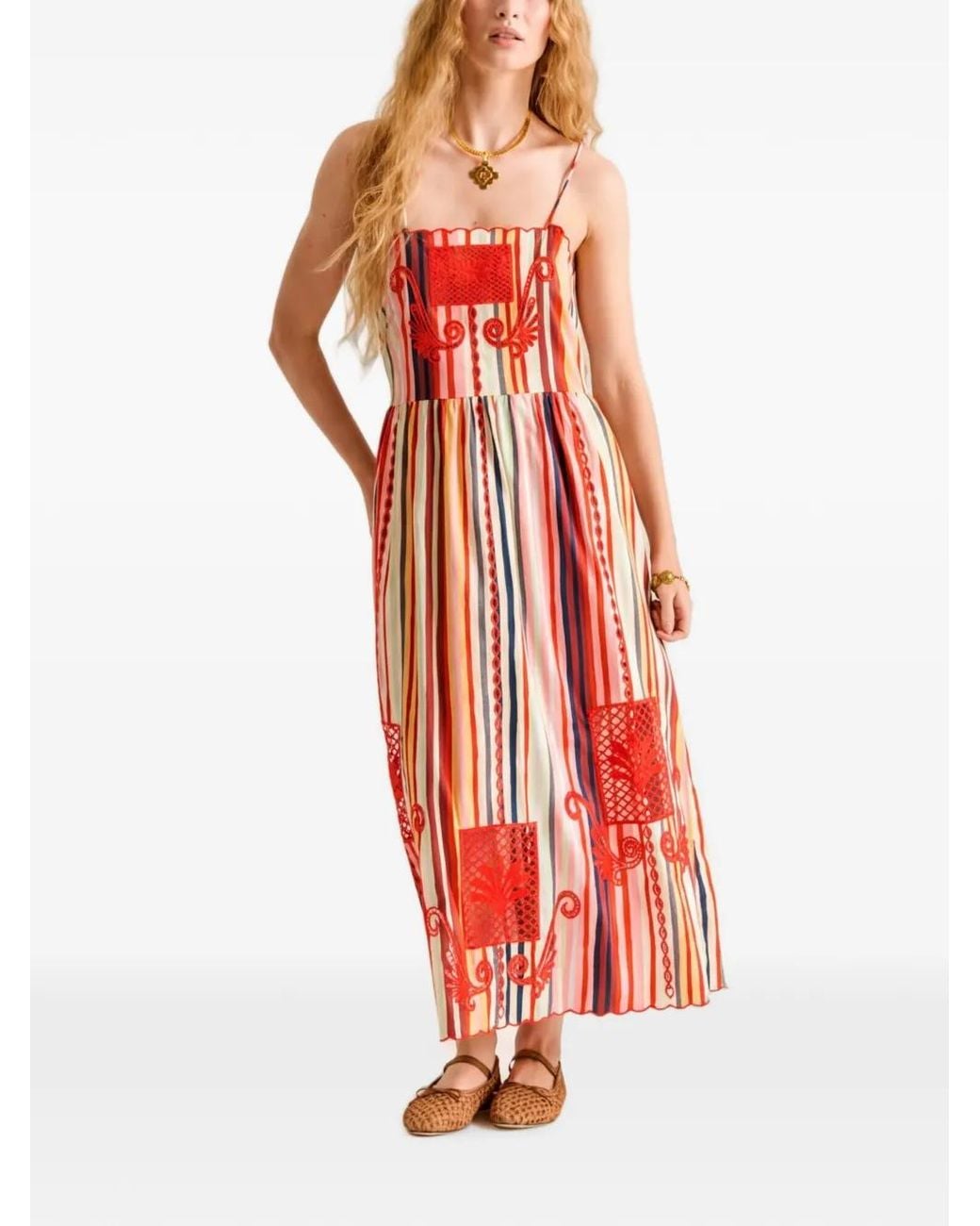 Carolina K Della Embroidered-Striped Dress