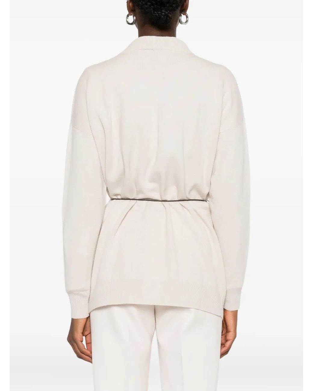 Peserico White Tie-Fastening V-Neck Cardigan