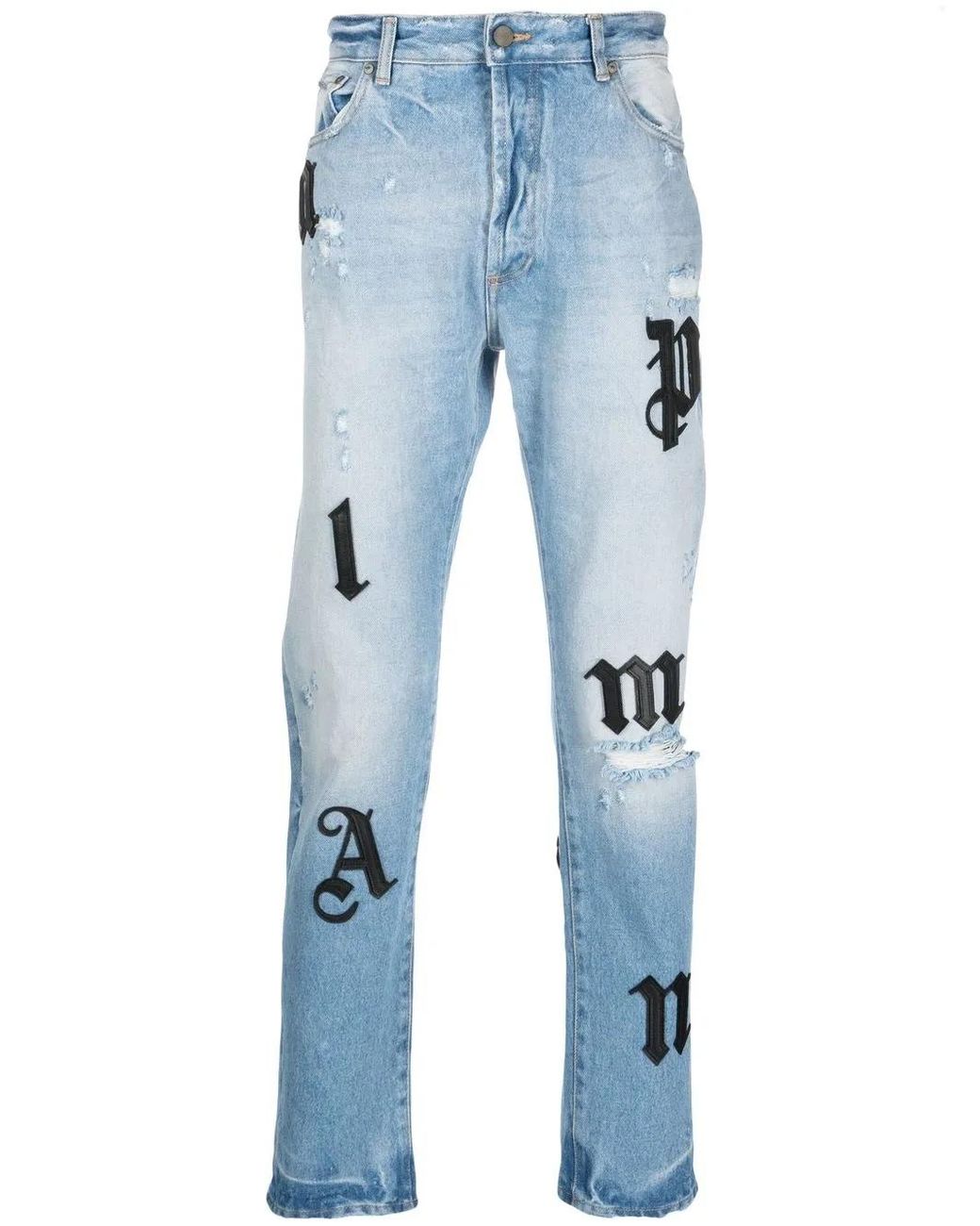 Palm Angels Blue Wash Logo Patch Denim Cotton Jeans for men