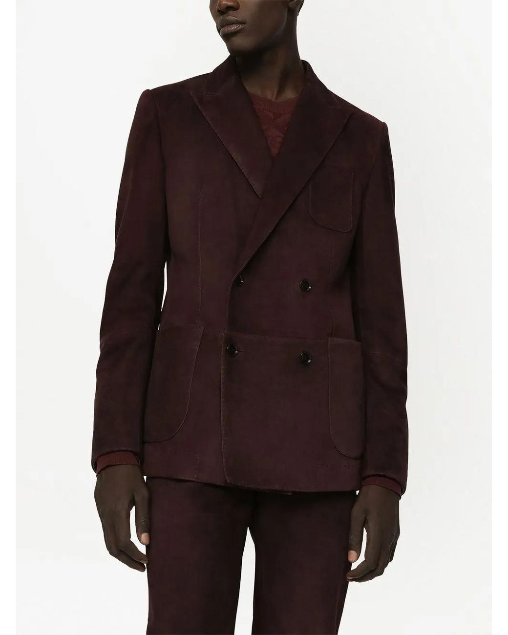 Dolce & Gabbana Brown Double-Breasted Suede Blazer for men