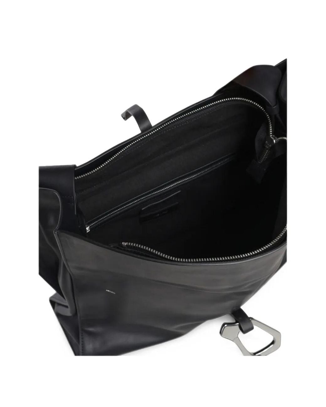 HELIOT EMIL Black Luculent Carabiner Leather Messenger Bag for men