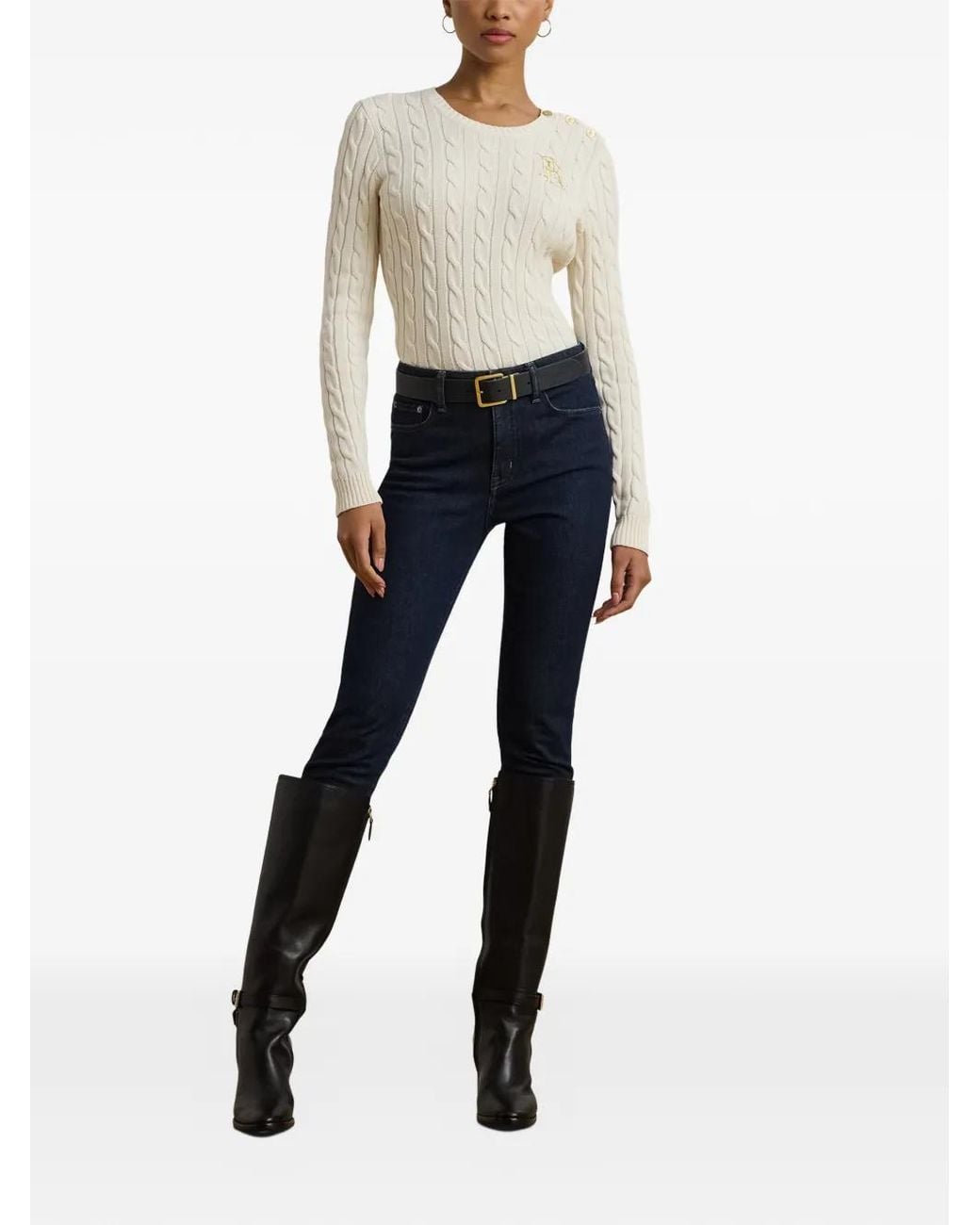 Ralph Lauren White Pull En Maille Torsadée